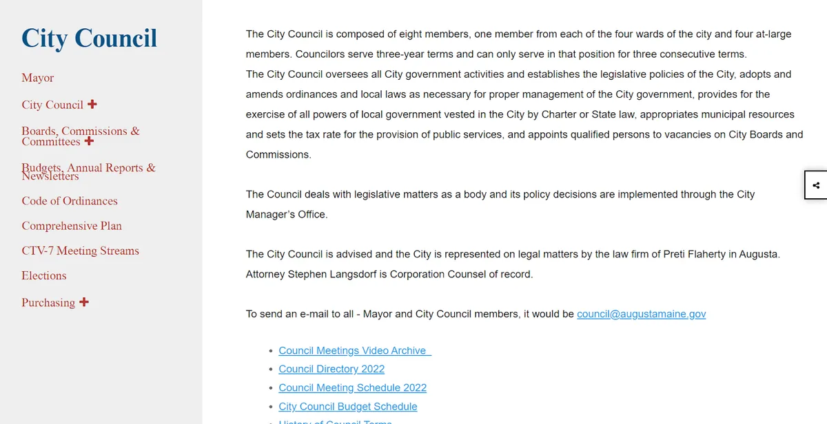 Augusta City Council website showing information that will help you learn how to run for mayor