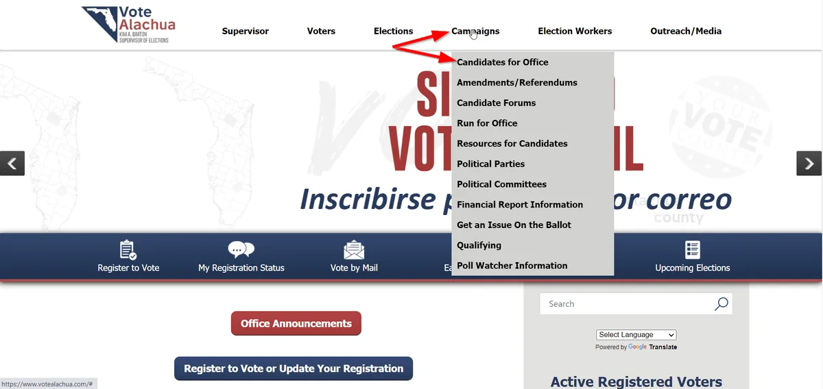 Alachua County’s voting website