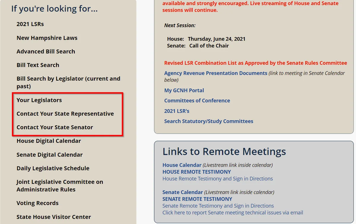 New Hampshire’s legislative branch website