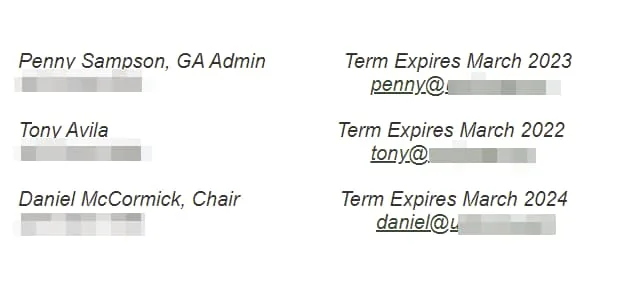 a screenshot from a town website showing the current elected officials