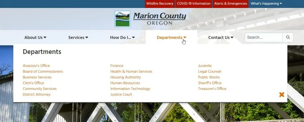 a screenshot of the Marion County website in Oregon