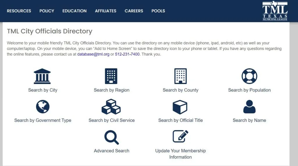 TML City Officials Directory