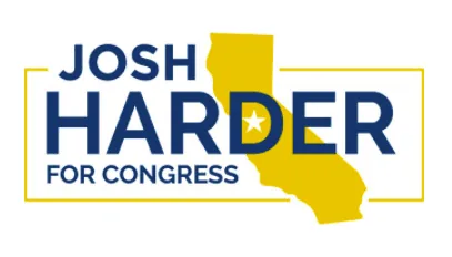Josh Harder’s political campaign logo featuring a state shape