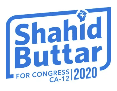 Shahid Buttar’s logo follows the AOC swoop trend for political campaign logos